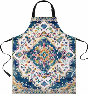 Navy Blue Boho Waterproof Apron With Pockets,Orange Ethnic Tribal Bohemian Mandala Floral Kitchen Chefs Bib Cooking BBQ Grill Bake Adjustable Aprons for Women Home Garden Grooming Painting Gardening