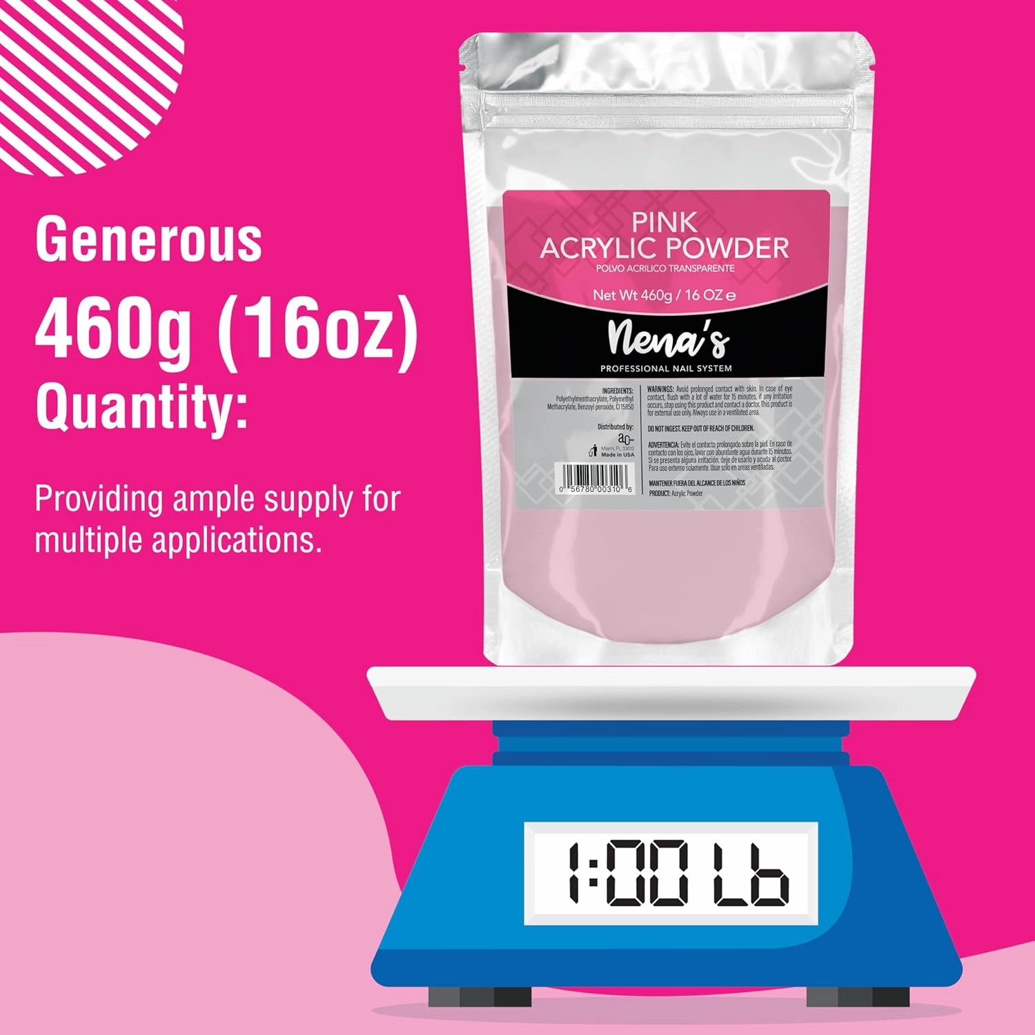 Nena's Superior Sculpting Powder Professional Acrylic Nail System Clear Blush Pink Medium Pink 16 oz 460 g