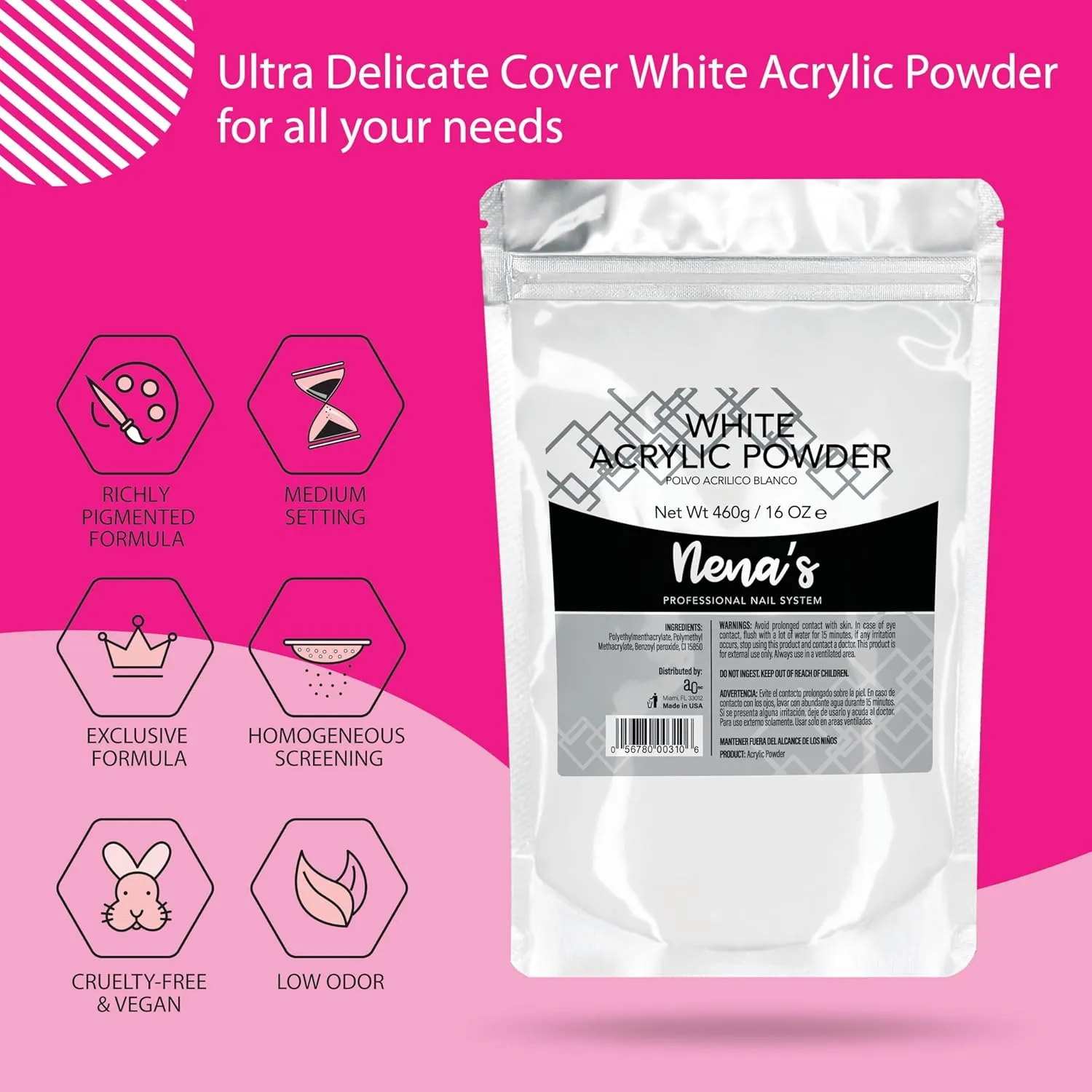 Nena's Superior Sculpting Powder Professional Acrylic Nail System Clear Blush Pink Medium Pink 16 oz 460 g (White)