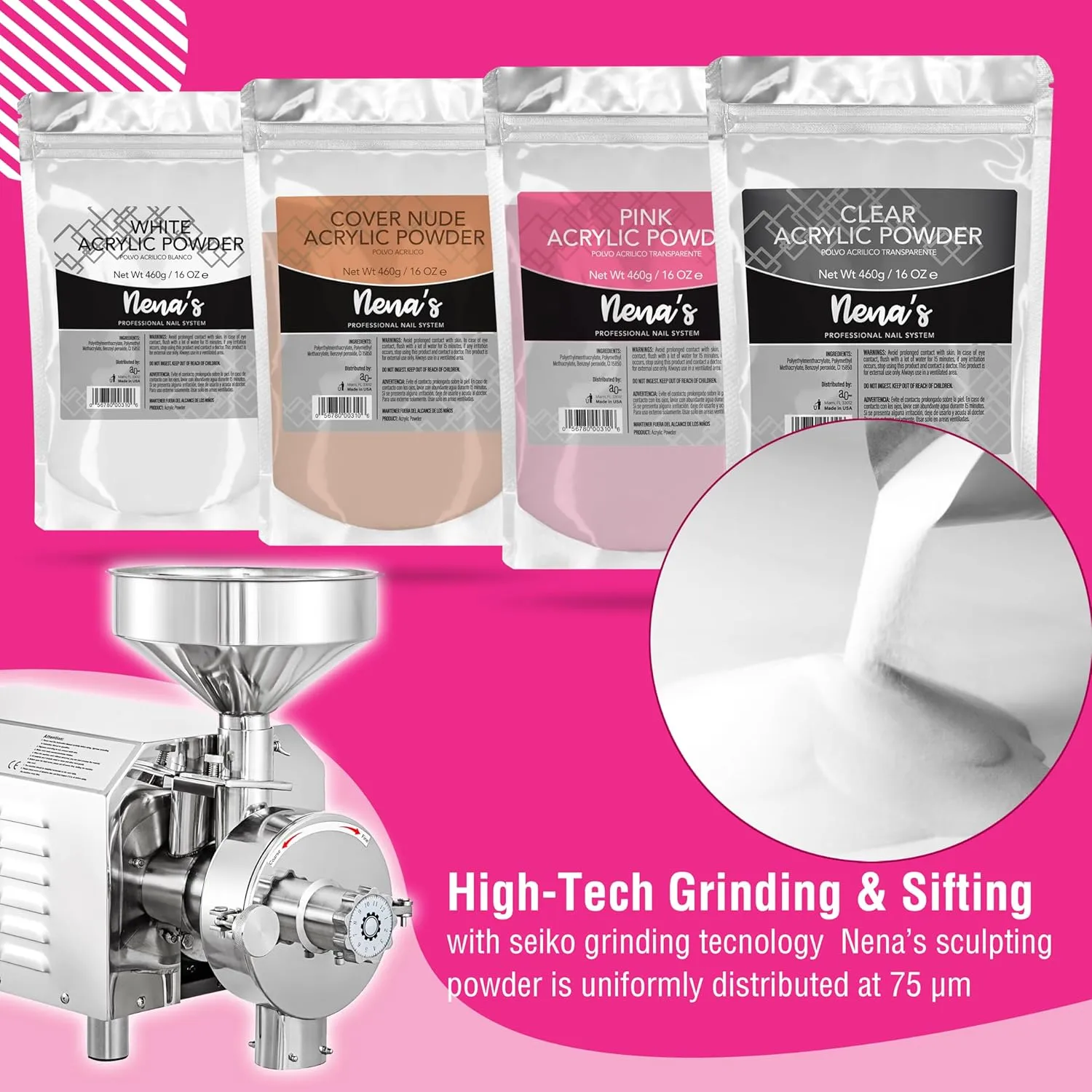Nena's Superior Sculpting Powder Professional Acrylic Nail System Clear Blush Pink Medium Pink 16 oz 460 g (White)