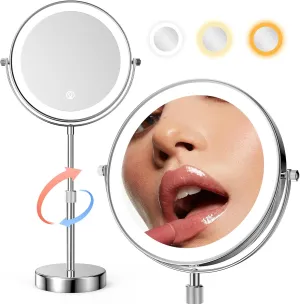 Nicesail LED 7X Make up Mirror of 8 Inch, 4000 mAh Rechargeable Mirror with Light of 3 Colors, Brightness Adjustable, Height Adjustable, Double Sided Mirror in Chrome Finish (8 Inch, 7X)