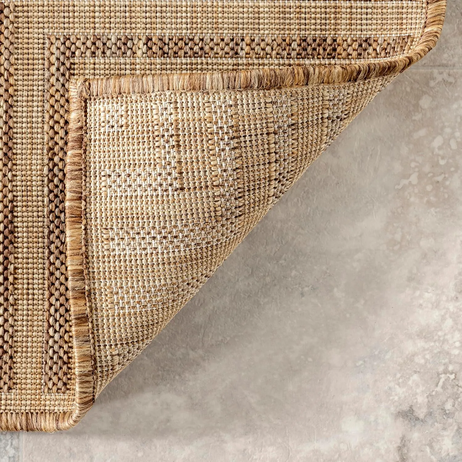 nuLOOM 2x8 Outdoor/Indoor Asha Area Rug, Light Brown, Casual Design With Striped Border, Stain Resistant, Highly Durable, For Patio, Balcony, Bedroom, Living Room, Dining Room, Bathroom