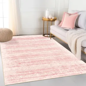 Nursery Rug for Baby Girl,Neutral Blush Pink Boho Cute Floral Foldable Machine Washable Soft Faux Wool Carpet 8x10 Area Rugs for Living Room Bedroom Dorm Kids Playroom,(Pink, 8'x10')