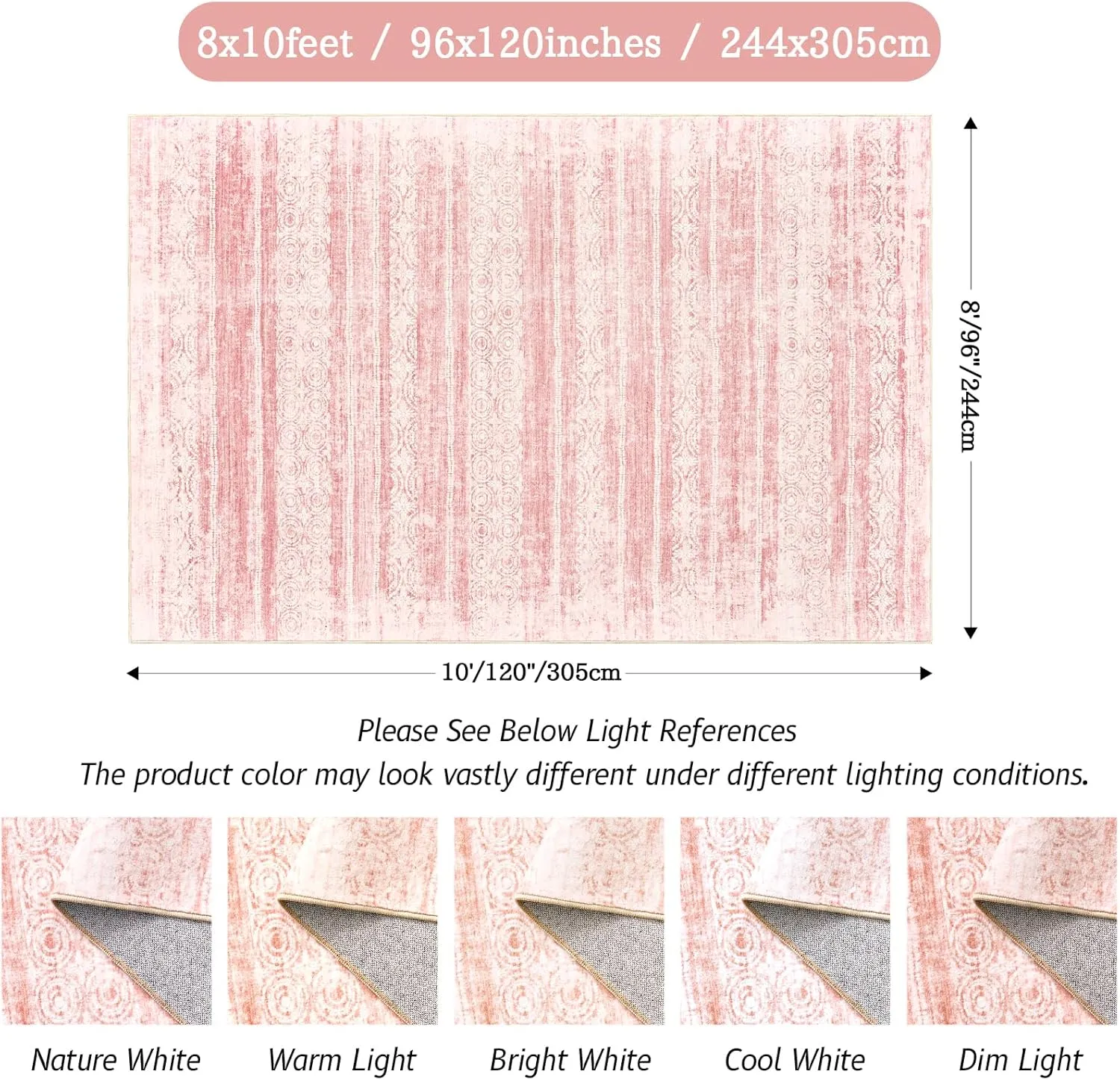 Nursery Rug for Baby Girl,Neutral Blush Pink Boho Cute Floral Foldable Machine Washable Soft Faux Wool Carpet 8x10 Area Rugs for Living Room Bedroom Dorm Kids Playroom,(Pink, 8'x10')
