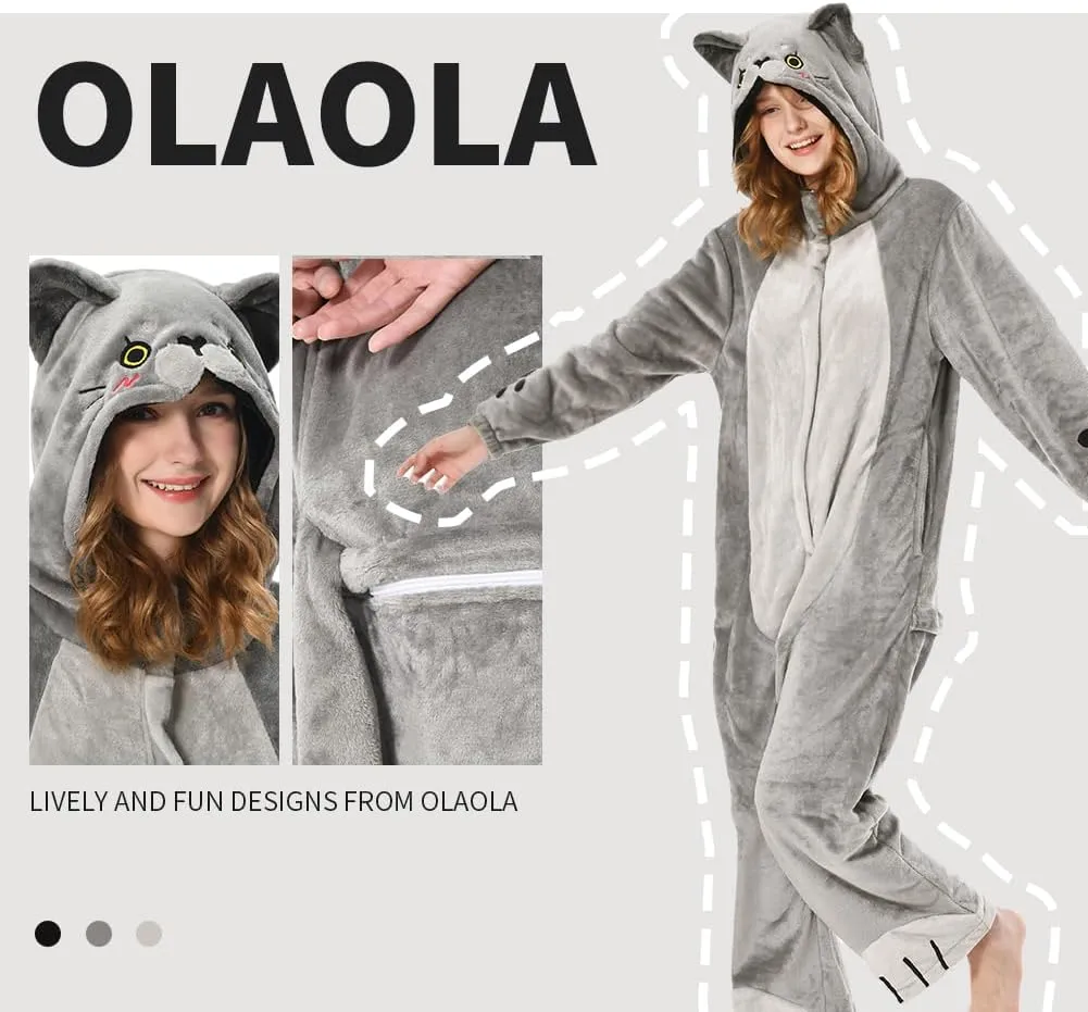 OLAOLA Adult Onesie, Animal Halloween Costume, Unisex Onesies Plush Cosplay Pajamas One-Piece Sleepwear