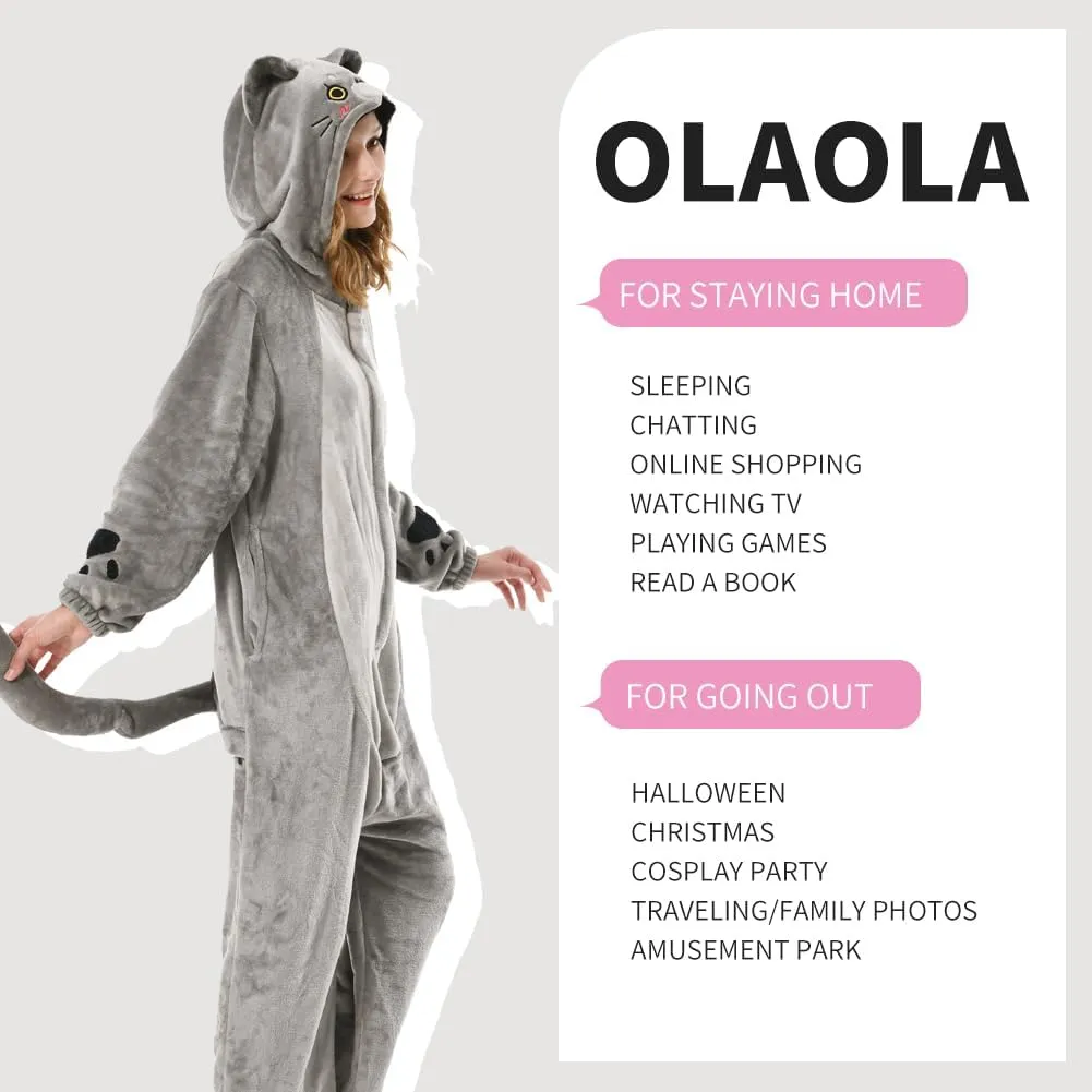 OLAOLA Adult Onesie, Animal Halloween Costume, Unisex Onesies Plush Cosplay Pajamas One-Piece Sleepwear