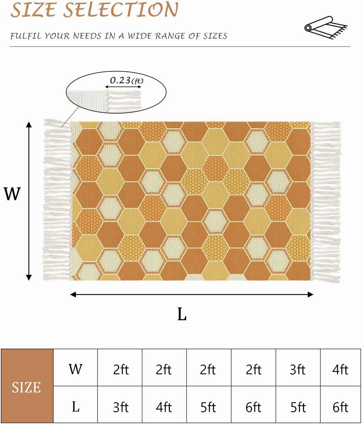 Orange Yellow Kitchen Hallway Runner Rug 2X5 Ft Carpet, Washable Woven Throw Carpet with Tassel, Farmhouse Abstract Geometric Hexagon Art Non-Shedding Entryway Laundry Rugs
