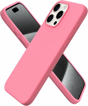 ORNARTO Compatible with iPhone 15 Pro Max Case 6.7", Slim Liquid Silicone 3 Layers Soft Gel Rubber Shockproof Protective Phone Case with Anti-Scratch Microfiber Lining-Blush Pink