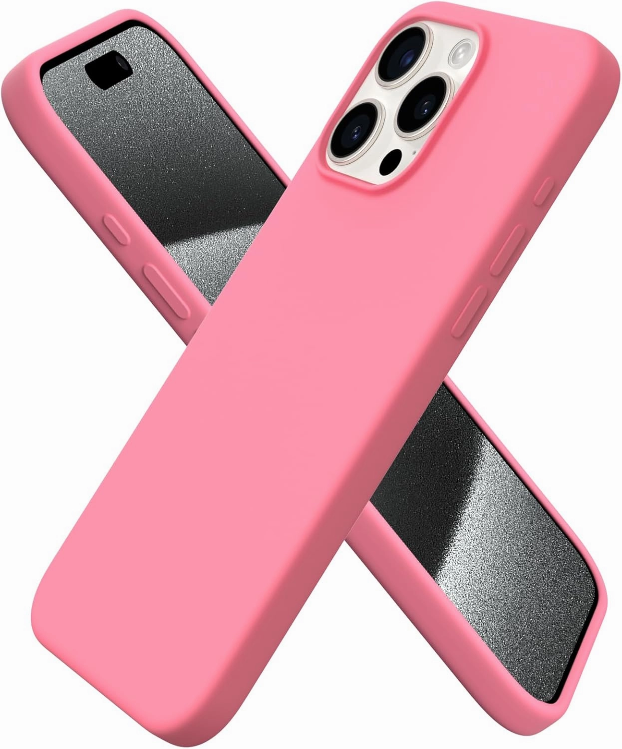 ORNARTO Compatible with iPhone 15 Pro Max Case 6.7", Slim Liquid Silicone 3 Layers Soft Gel Rubber Shockproof Protective Phone Case with Anti-Scratch Microfiber Lining-Blush Pink