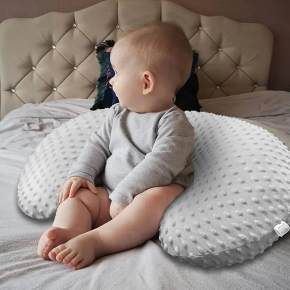 Owlowla 2Pack Nursing Pillow Cover Grey&Pink Nursing Pillow Covers Set Breastfeeding Pillow Slipcover Fits Naked Nursing Pillow for Baby Boy Girl(Silver Gray/Blush)
