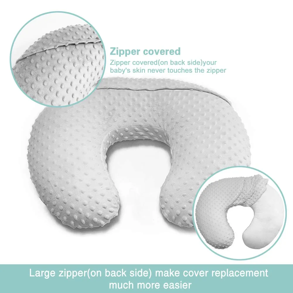 Owlowla 2Pack Nursing Pillow Cover Grey&Pink Nursing Pillow Covers Set Breastfeeding Pillow Slipcover Fits Naked Nursing Pillow for Baby Boy Girl(Silver Gray/Blush)
