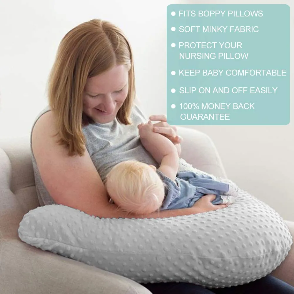 Owlowla 2Pack Nursing Pillow Cover Grey&Pink Nursing Pillow Covers Set Breastfeeding Pillow Slipcover Fits Naked Nursing Pillow for Baby Boy Girl(Silver Gray/Blush)