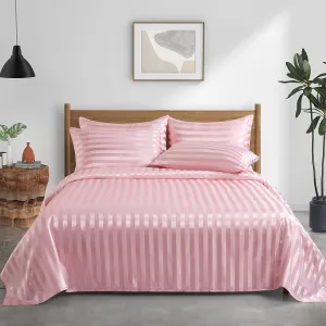 P Pothuiny 6 Pieces Satin Sheets Striped Printed, Blush Pink Satin Bed Sheets Luxury Silky Full Size Bedding Set, 1 Satin Fitted Sheet   1 Flat Sheet   4 Pillow Cases