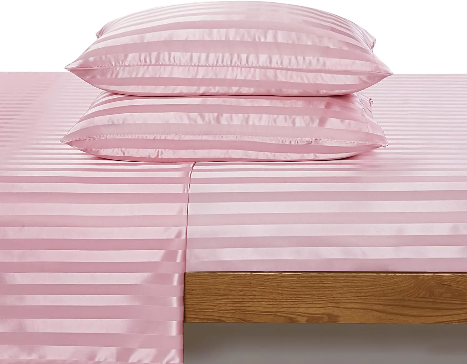 P Pothuiny 6 Pieces Satin Sheets Striped Printed, Blush Pink Satin Bed Sheets Luxury Silky Full Size Bedding Set, 1 Satin Fitted Sheet   1 Flat Sheet   4 Pillow Cases