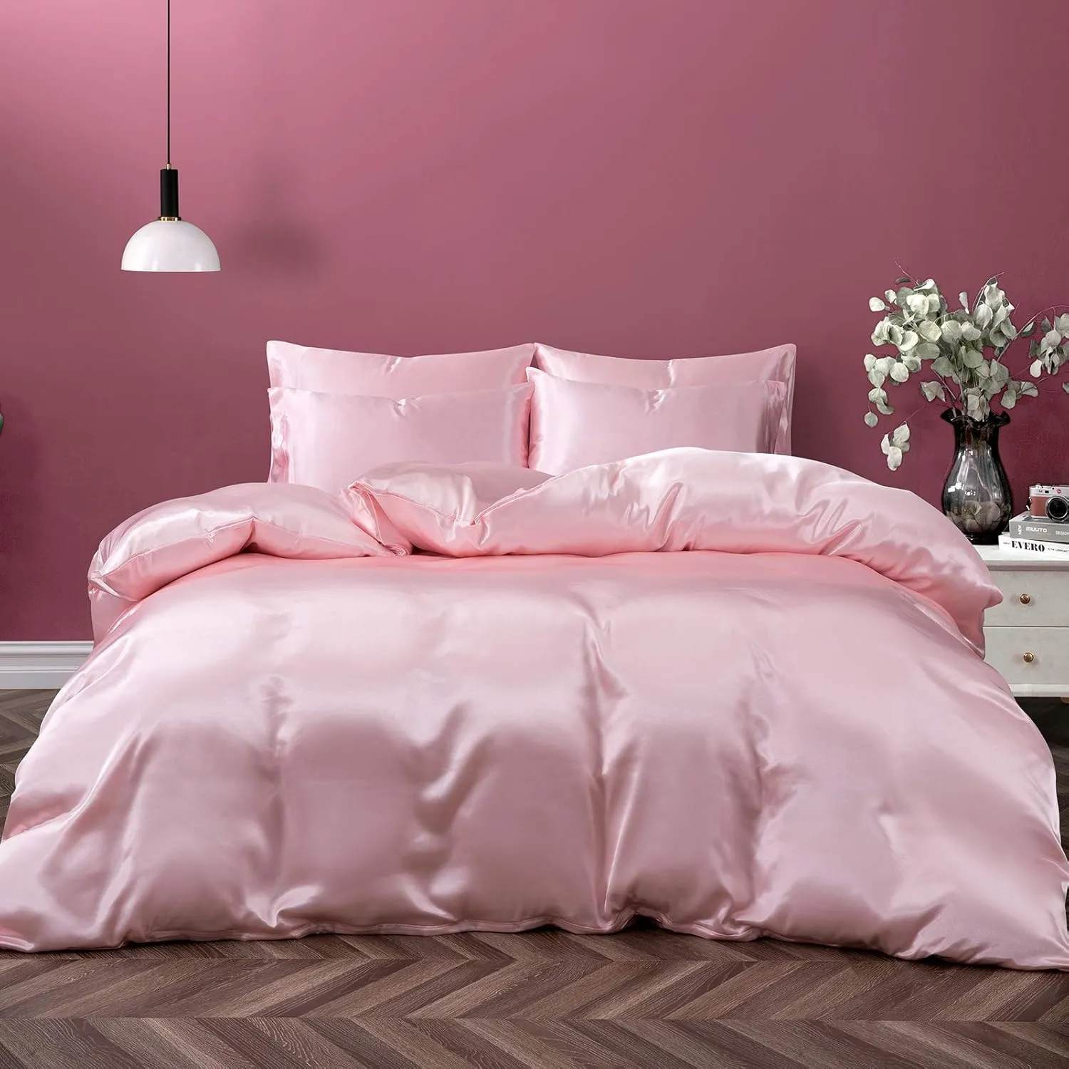 P Pothuiny Satin Duvet Cover Twin, Single Soft Duvet Cover Only, Luxury Silky Like Blush Pink Duvet Cover 68" x 90" Sold Separately - Zipper Closure & Corner Ties