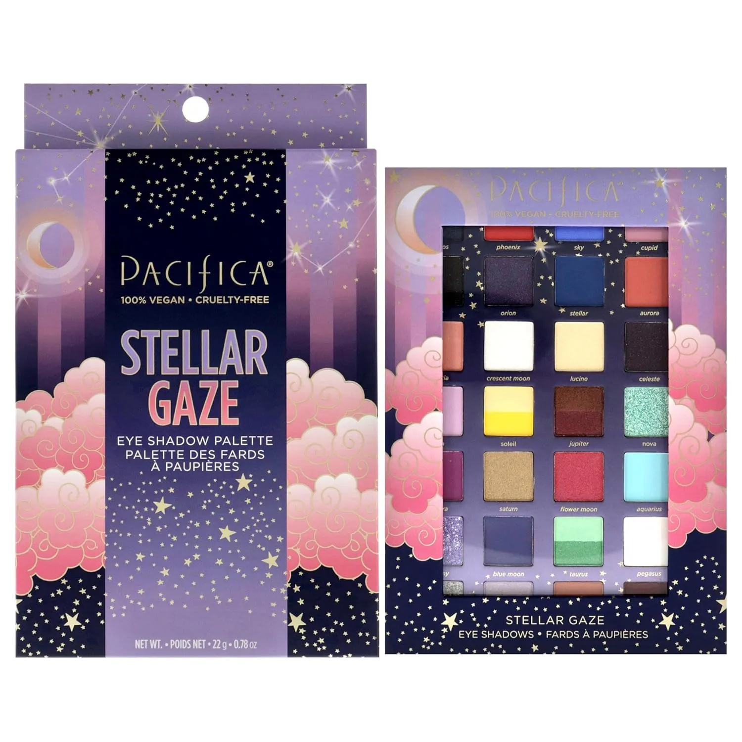 Pacifica Stellar Gaze Eye Shadow Palette - 28 Shades Mineral Eye Shadow Face Makeup Blendable Pigmented Dreamy Pastels, Neutrals, Matte Shimmer & Glitter Finishes w/Vitamin E Talc-Free Vegan Clean