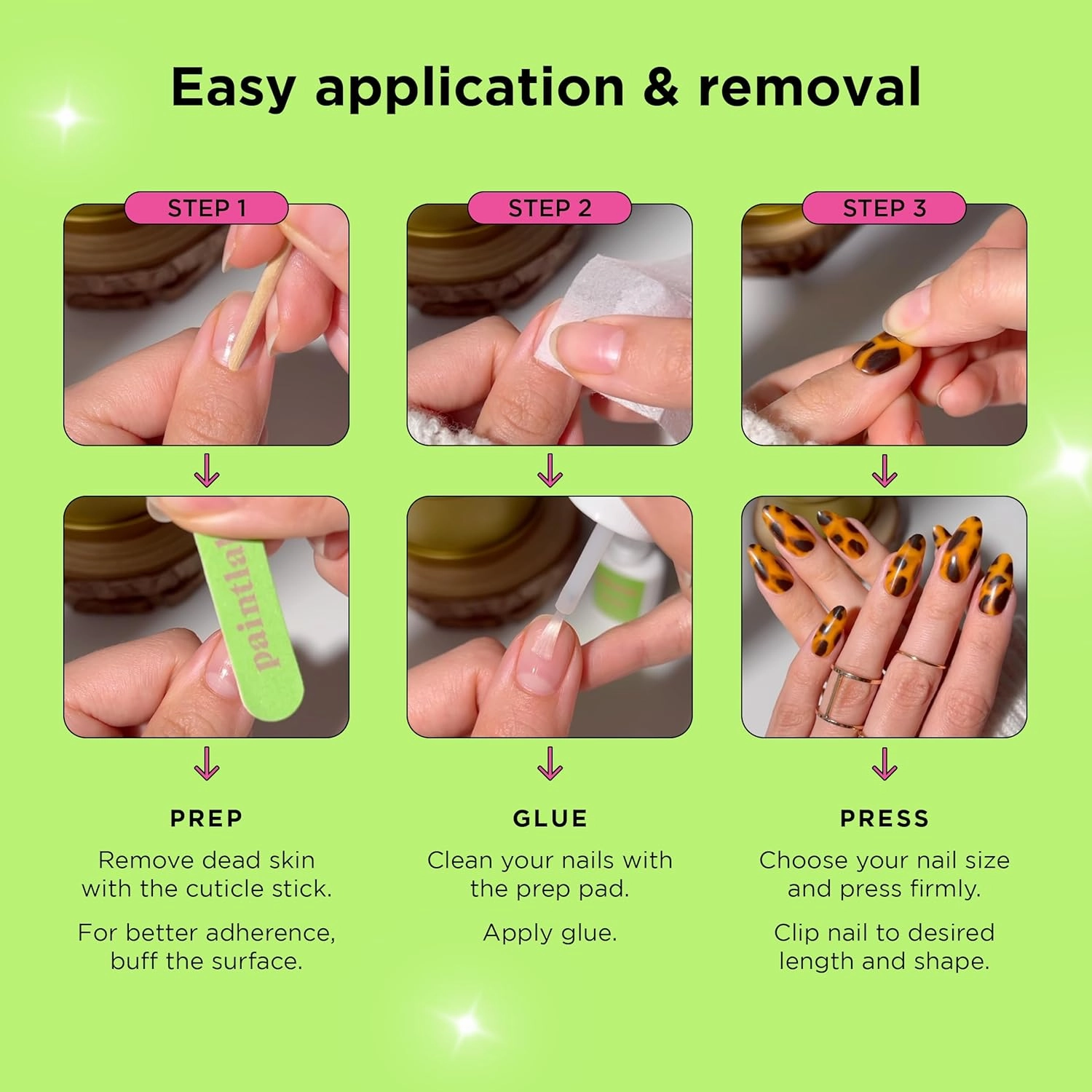 PaintLab Press-On Nails Manicure Kit, Blush Pink - Coffin, 30-Piece Set, Long-Lasting Fake Nails with Glue, File, Prep Pad & Cuticle Stick