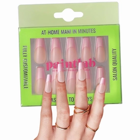 PaintLab Press-On Nails Manicure Kit, Blush Pink - Coffin, 30-Piece Set, Long-Lasting Fake Nails with Glue, File, Prep Pad & Cuticle Stick