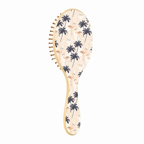 Palm Trees Silhouette Blush Pink Flamingo Wooden Wet Hair Brushes with Rubber Cushion, Ergonomic Massage Bristles for All Hair Types