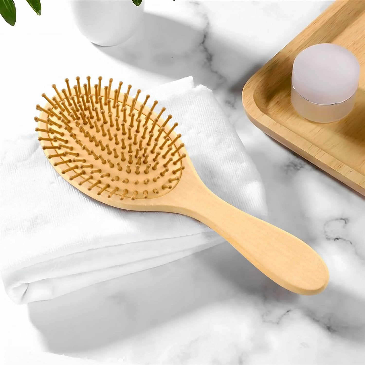 Palm Trees Silhouette Blush Pink Flamingo Wooden Wet Hair Brushes with Rubber Cushion, Ergonomic Massage Bristles for All Hair Types