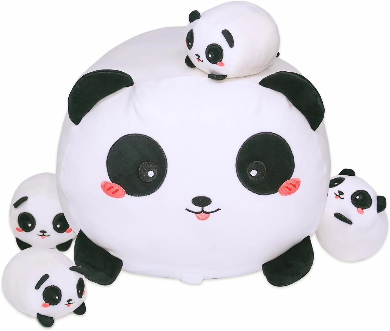 Panda Stuffed Animal - 16 Inches Panda Mommy with 4 Babies, Super Soft & Huggable Cotton Plush Toys, Xmas Gift for Kids Boys & Girls