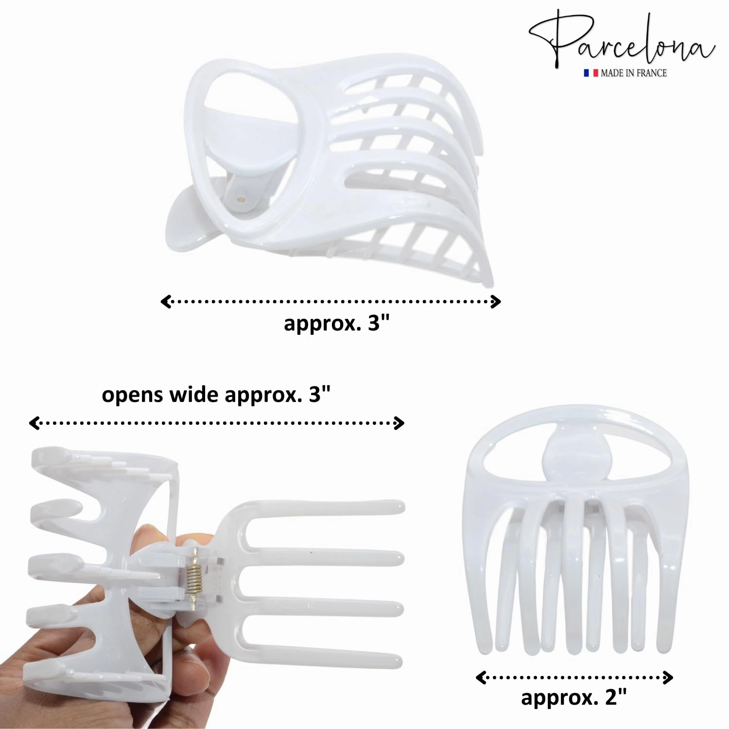 Parcelona French Curvy Oval Paw Medium 3” Cellulose Acetate Set of 2 Side Slide In Jaw Hair Claw Clip Clutcher for Women and Girls (Blush Pink and White)