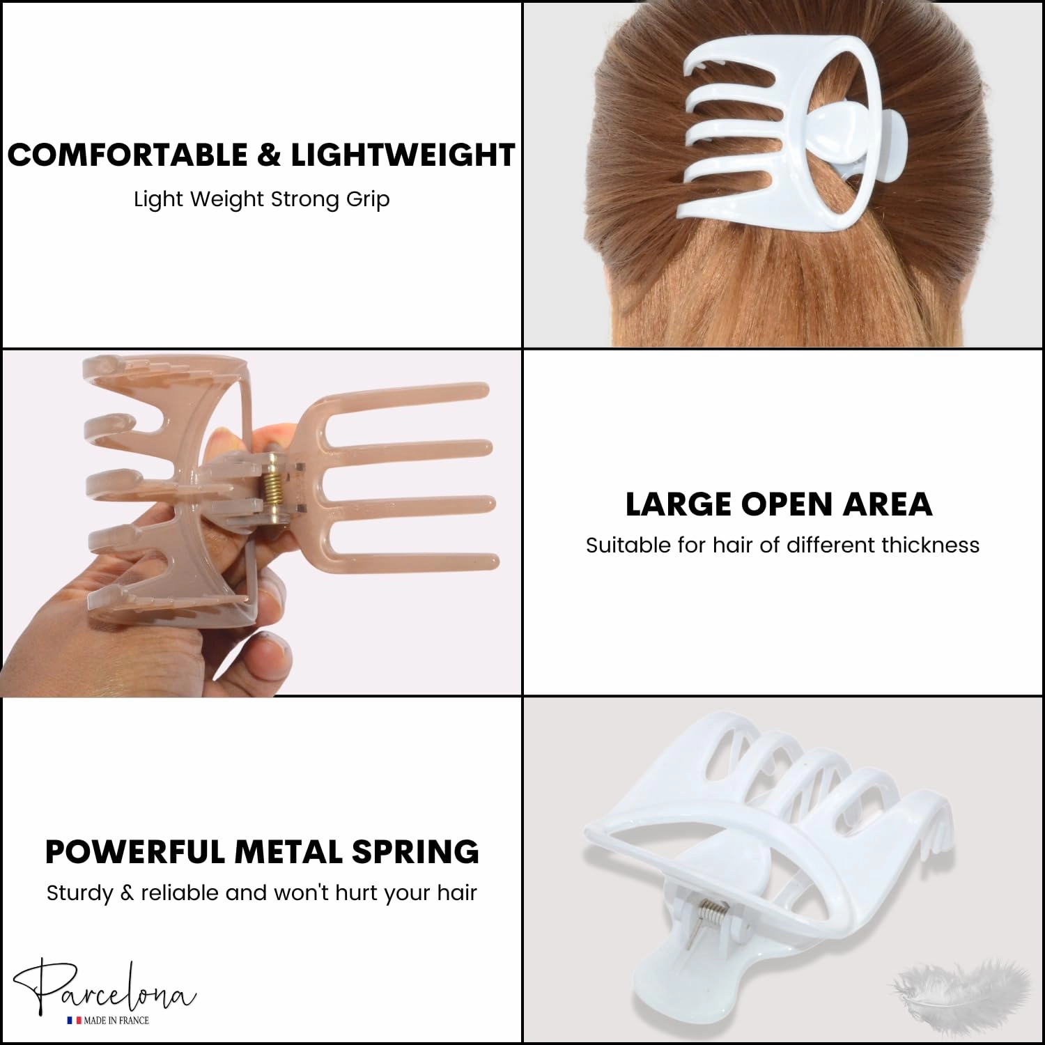 Parcelona French Curvy Oval Paw Medium 3” Cellulose Acetate Set of 2 Side Slide In Jaw Hair Claw Clip Clutcher for Women and Girls (Blush Pink and White)