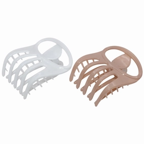 Parcelona French Curvy Oval Paw Medium 3” Cellulose Acetate Set of 2 Side Slide In Jaw Hair Claw Clip Clutcher for Women and Girls (Blush Pink and White)