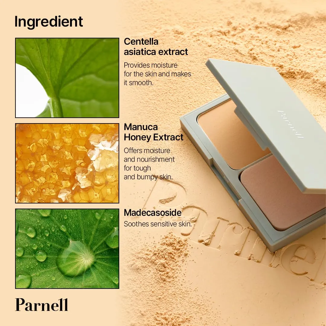 Parnell Cicamanu Matte Spondation (Powder Foundation with Sponge) 11g, #19 Porcelain | Lightweight Oil-Control | Matte Finish and Long-Lasting | Infused with Centella Asiatica | K-Beauty