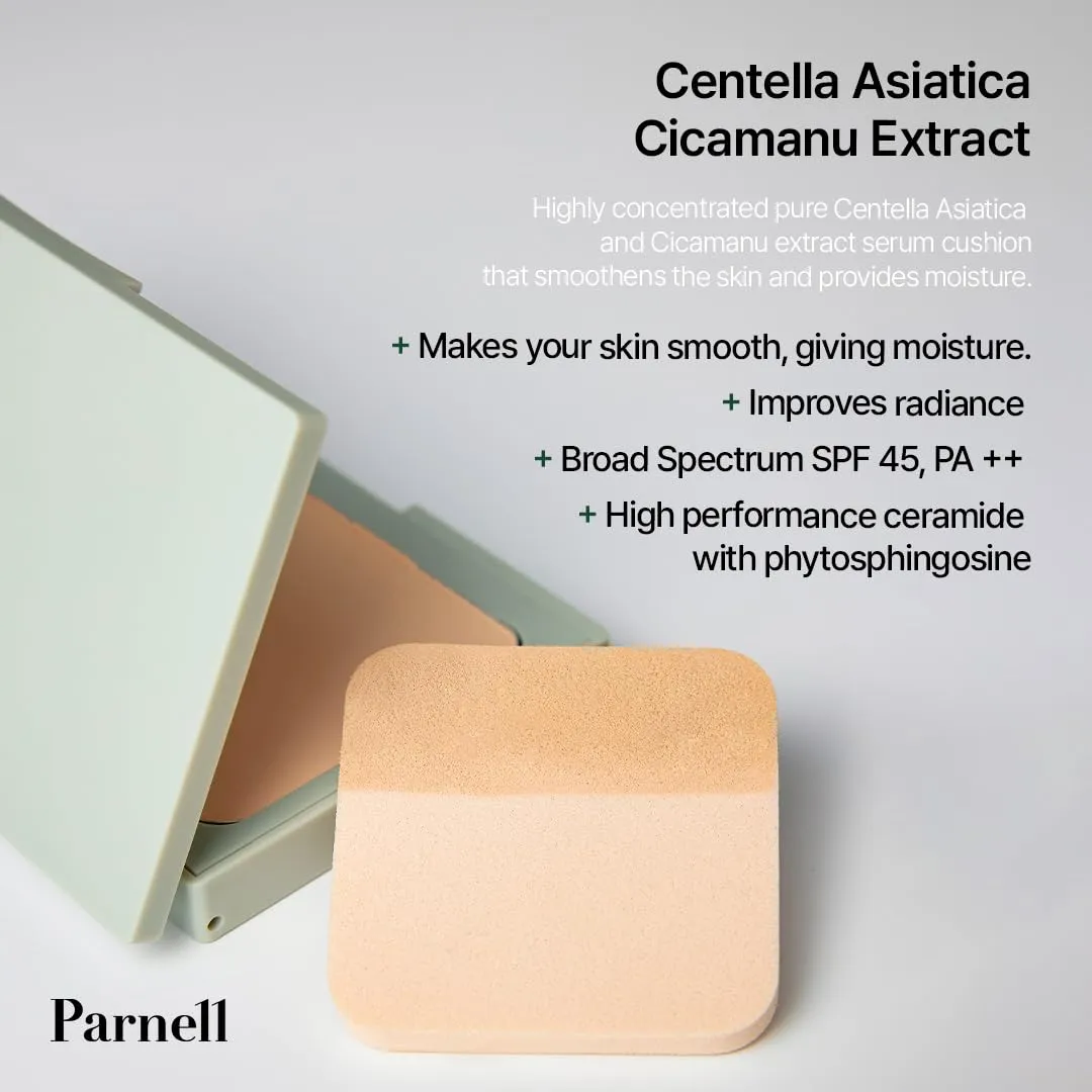 Parnell Cicamanu Matte Spondation (Powder Foundation with Sponge) 11g, #19 Porcelain | Lightweight Oil-Control | Matte Finish and Long-Lasting | Infused with Centella Asiatica | K-Beauty