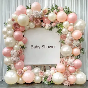 Pearl Pink White Sand Balloon Arch Double Stuffed Pastel Pink White Cream Balloon Garland Kit Dusty Blush Beige Balloons for Baby in Bloom Baby Shower Birthday Bridal Baptism Wedding Party Decor