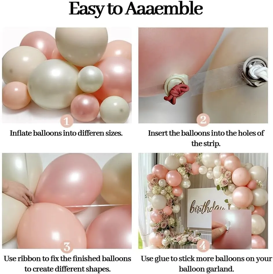Pearl Pink White Sand Balloon Arch Double Stuffed Pastel Pink White Cream Balloon Garland Kit Dusty Blush Beige Balloons for Baby in Bloom Baby Shower Birthday Bridal Baptism Wedding Party Decor