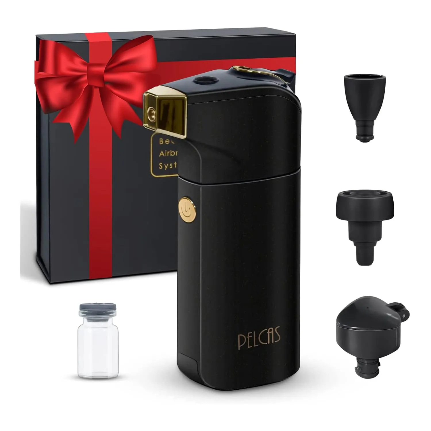 PELCAS Airbrush Makeup Kit, Makeup Airbrush System, Fair Coverage Cordless Airbrush Foundation Machine, Airbrush Compressor Set for Face at Home SPA(Black)