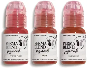 Perma Blend Mauve & Pink Tattoo Ink Set - Lip Blush Microblading Kit - Tattoo Supplies for PMU - Includes Wildflower, Mauve & French Fancy Lip Blush - Vegan (0.5 oz Each)