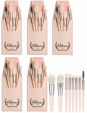 Personalized 5 Sets Travel Makeup Brush Custom Bridesmaid Gift Brushes Bag Bridal Shower Favors Face Make up Brushes Blending Powder Blush for Wedding Bachelorette Party Gift