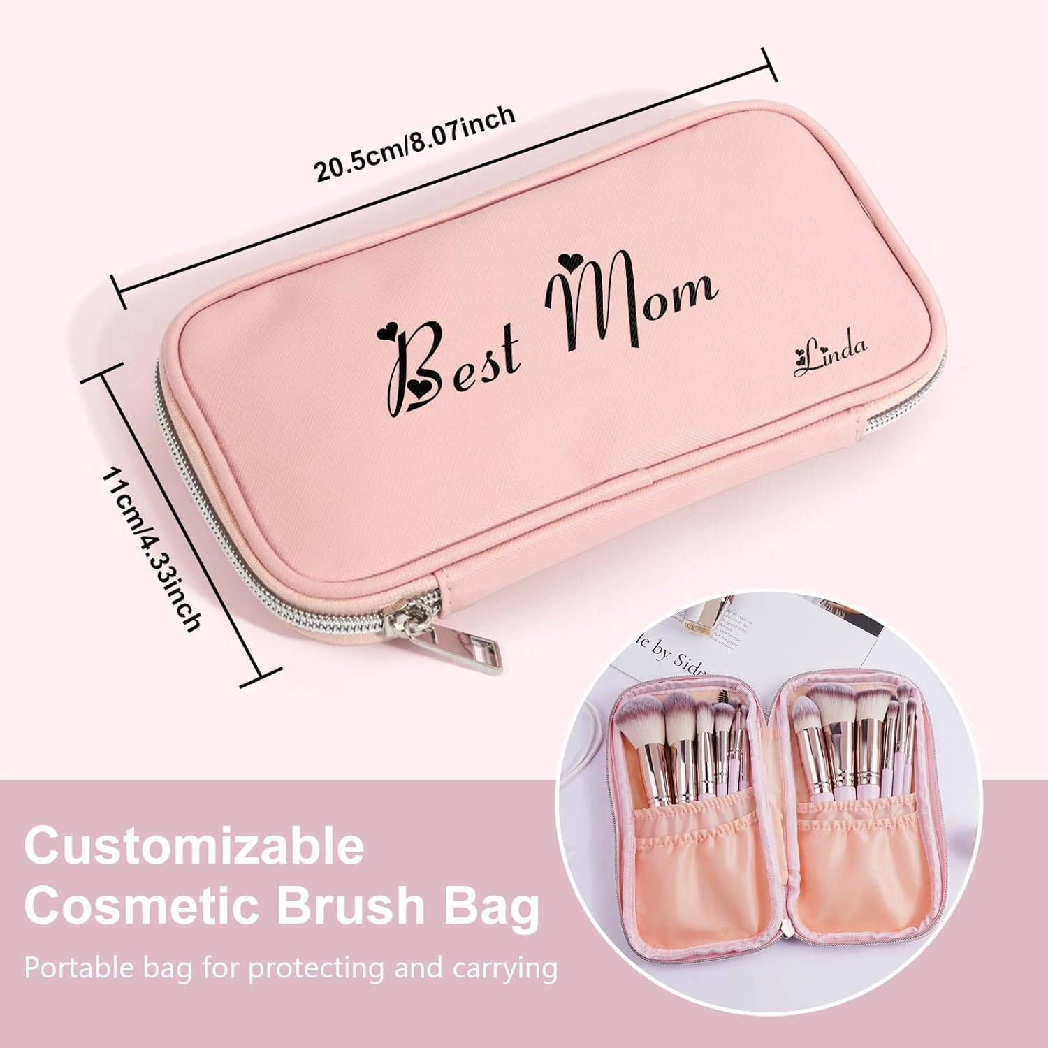 Personalized Gift Custom Makeup Brush Set, 18 Pcs Premium Synthetic Personalized Makeup Brushes Foundation Eyeshadow Brush Powder Blush Concealers Brush Set Travel Makeup Brushes with Case(Pink)