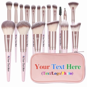 Personalized Gift Custom Makeup Brush Set, 18 Pcs Premium Synthetic Personalized Makeup Brushes Foundation Eyeshadow Brush Powder Blush Concealers Brush Set Travel Makeup Brushes with Case(Pink)