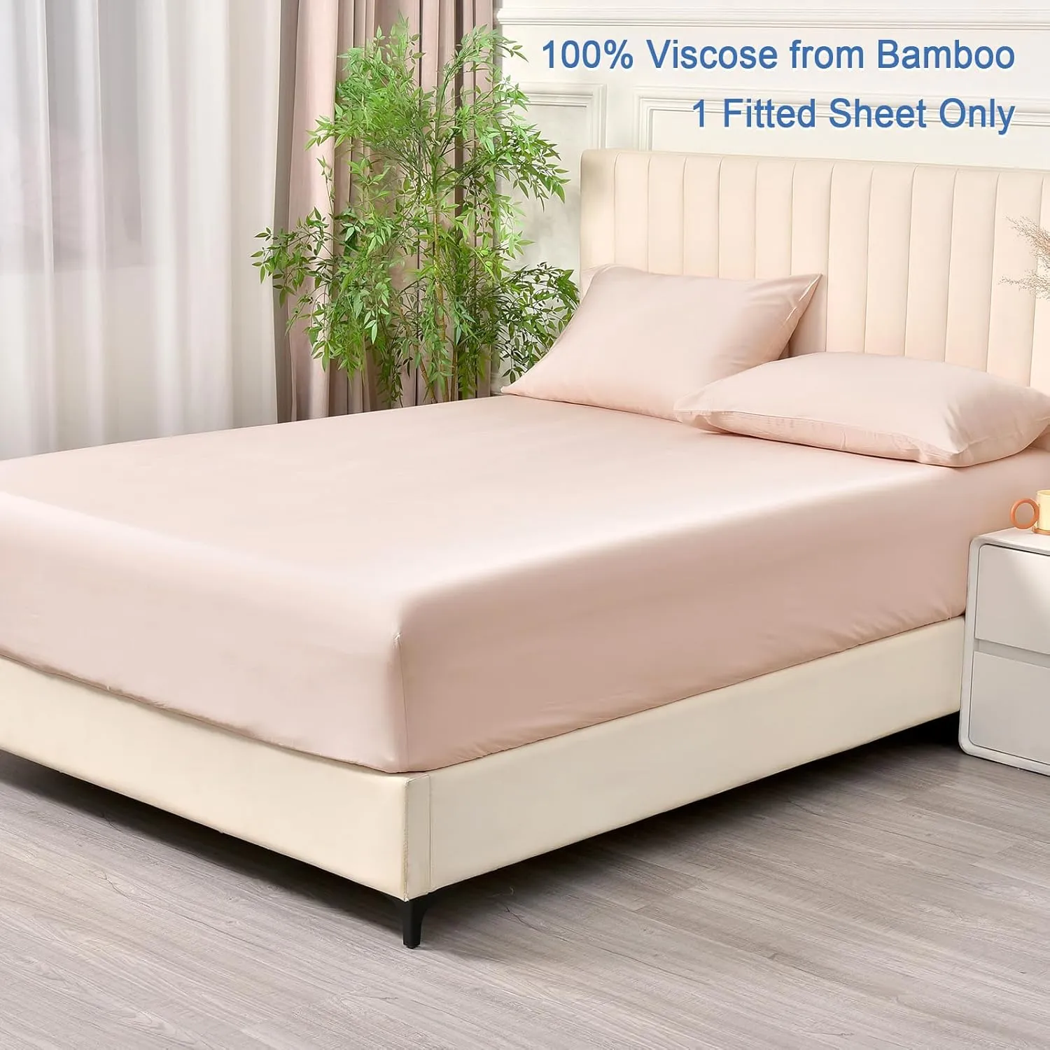 PHF 100% Rayon Derived from Bamboo Cooling Fitted Sheet Twin for Hot Sleeper,16" Deep Pocket, 2.5cm Wider Strong Elastic Easy Fit, Breathable Silky Smooth Soft,39"x 75",Peach Blush,No Pillowcases