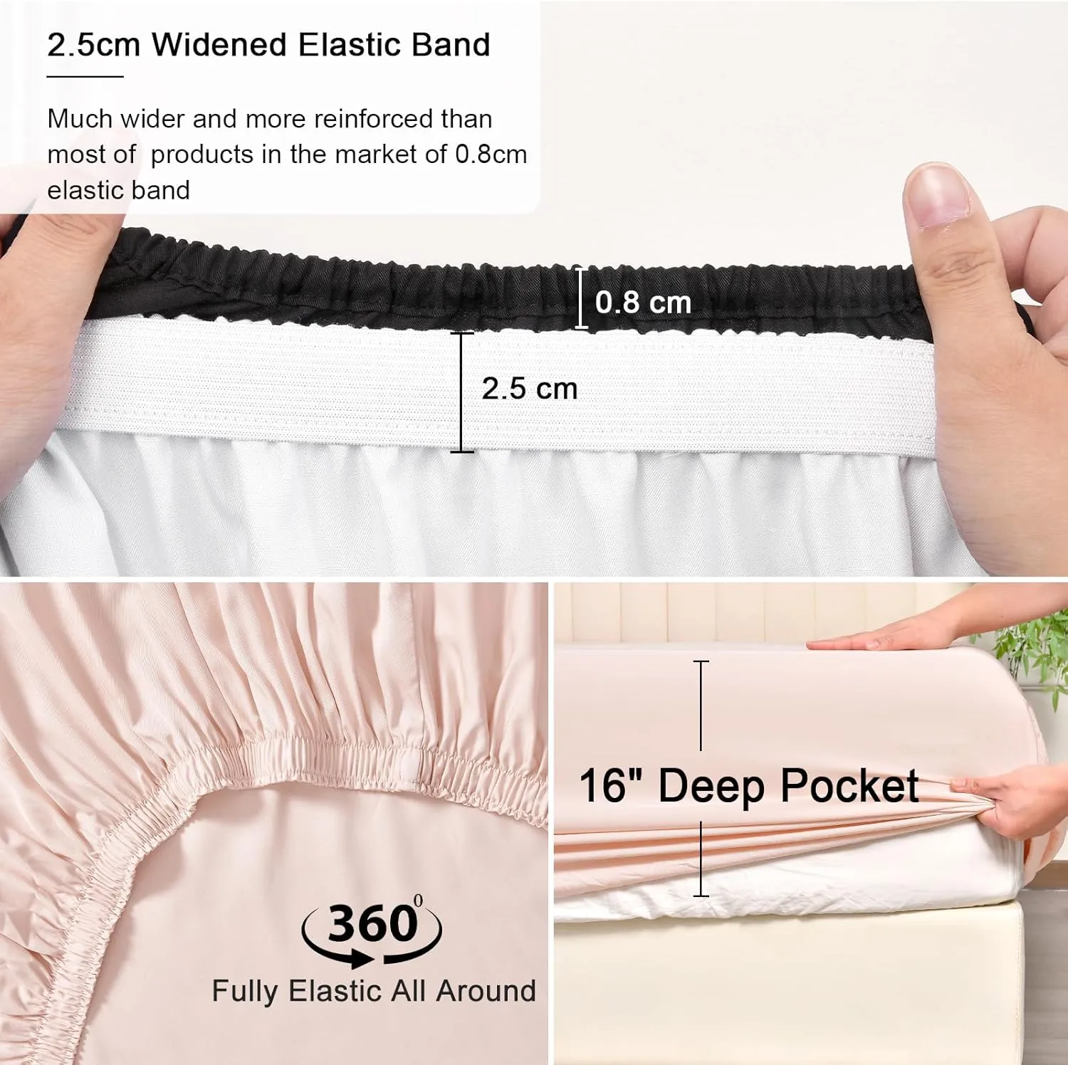 PHF 6PCS 100% Rayon Derived from Bamboo_ Sheets Set Queen Size, Cooling Sheets for Hot Sleepers, Wider Elastic Band & 16" Deep Pocket,Luxury Silky Soft Breathable Bedding Set & Pillowcase, Peach Blush