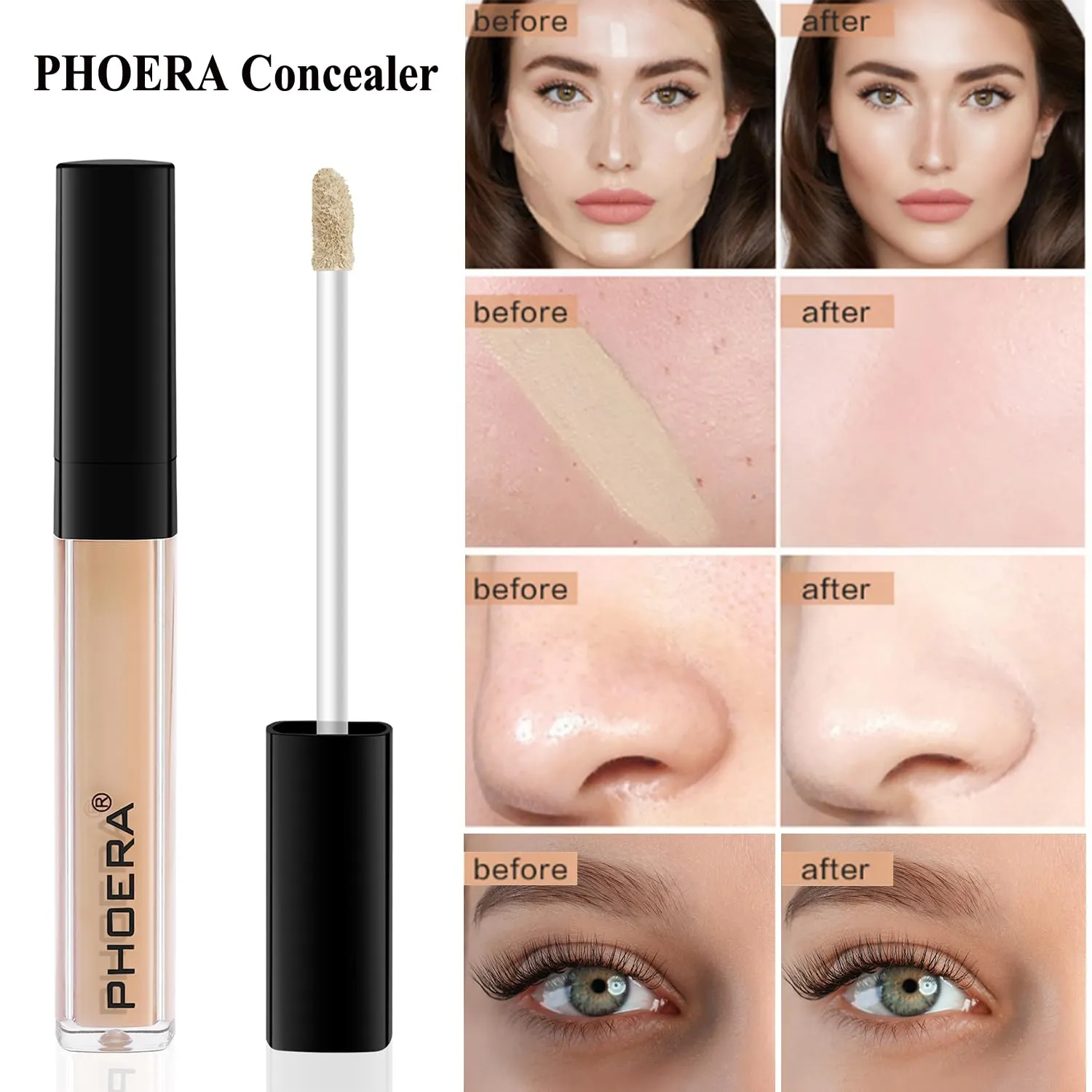 PHOERA Foundation & Concealer - Full Coverage, 24 Hour Fresh Wear with Matte Finish, Includes Primer & Powder (111 Chestnut)