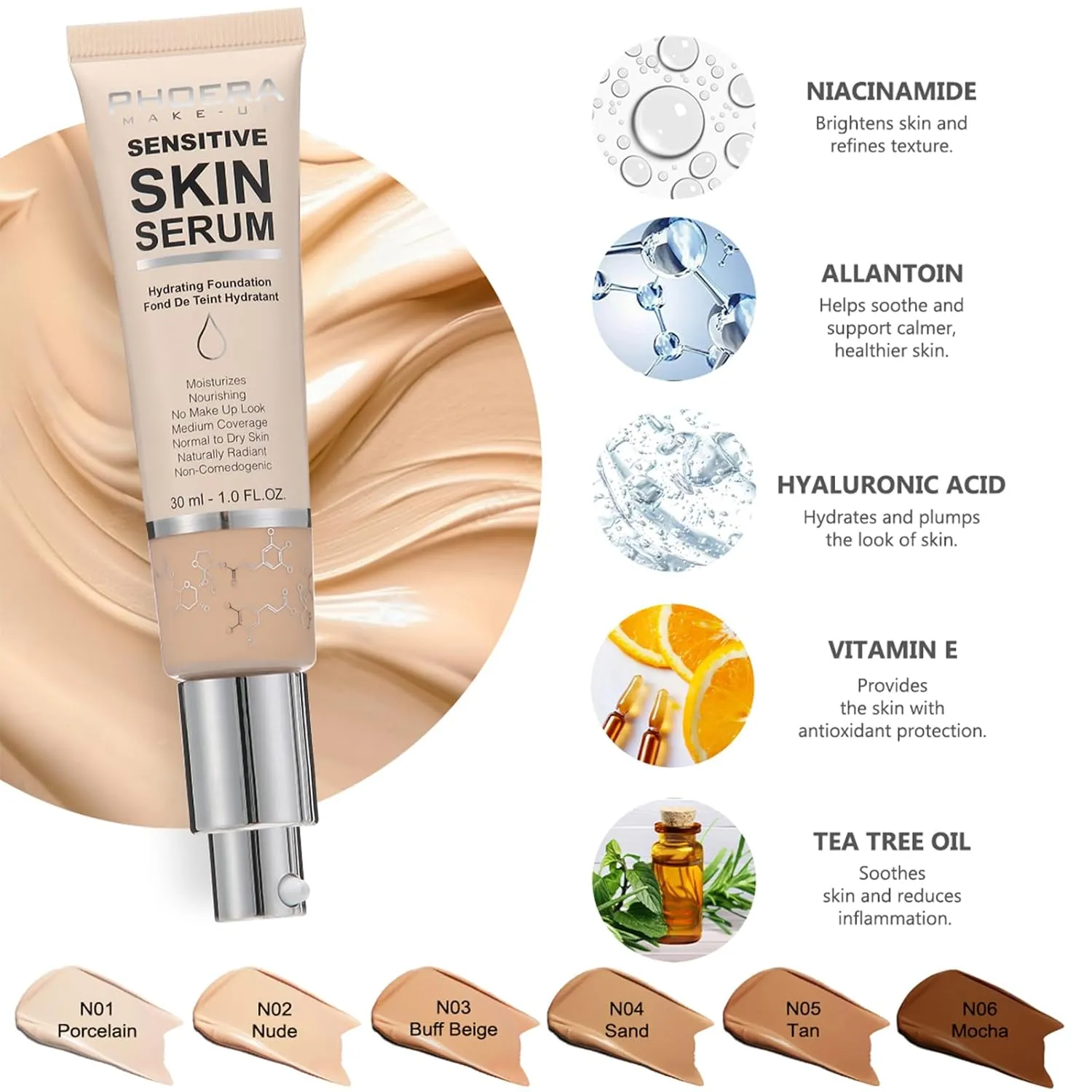 PHOERA Foundation Full Coverage,PHOERA CC  Cream,2024 New PHOERA Foundation Makeup for Mature Skin, Wrinkles Matte Natural Finish,Primer (108 180CC N05/ Tan  Tan Tan)