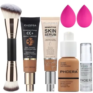 PHOERA Foundation Full Coverage,PHOERA CC  Cream,2024 New PHOERA Foundation Makeup for Mature Skin, Wrinkles Matte Natural Finish,Primer (108 180CC N05/ Tan  Tan Tan)