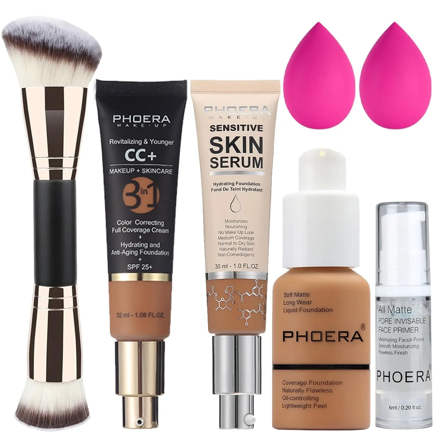 PHOERA Foundation Full Coverage,PHOERA CC  Cream,2024 New PHOERA Foundation Makeup for Mature Skin, Wrinkles Matte Natural Finish,Primer (108 180CC N05/ Tan  Tan Tan)