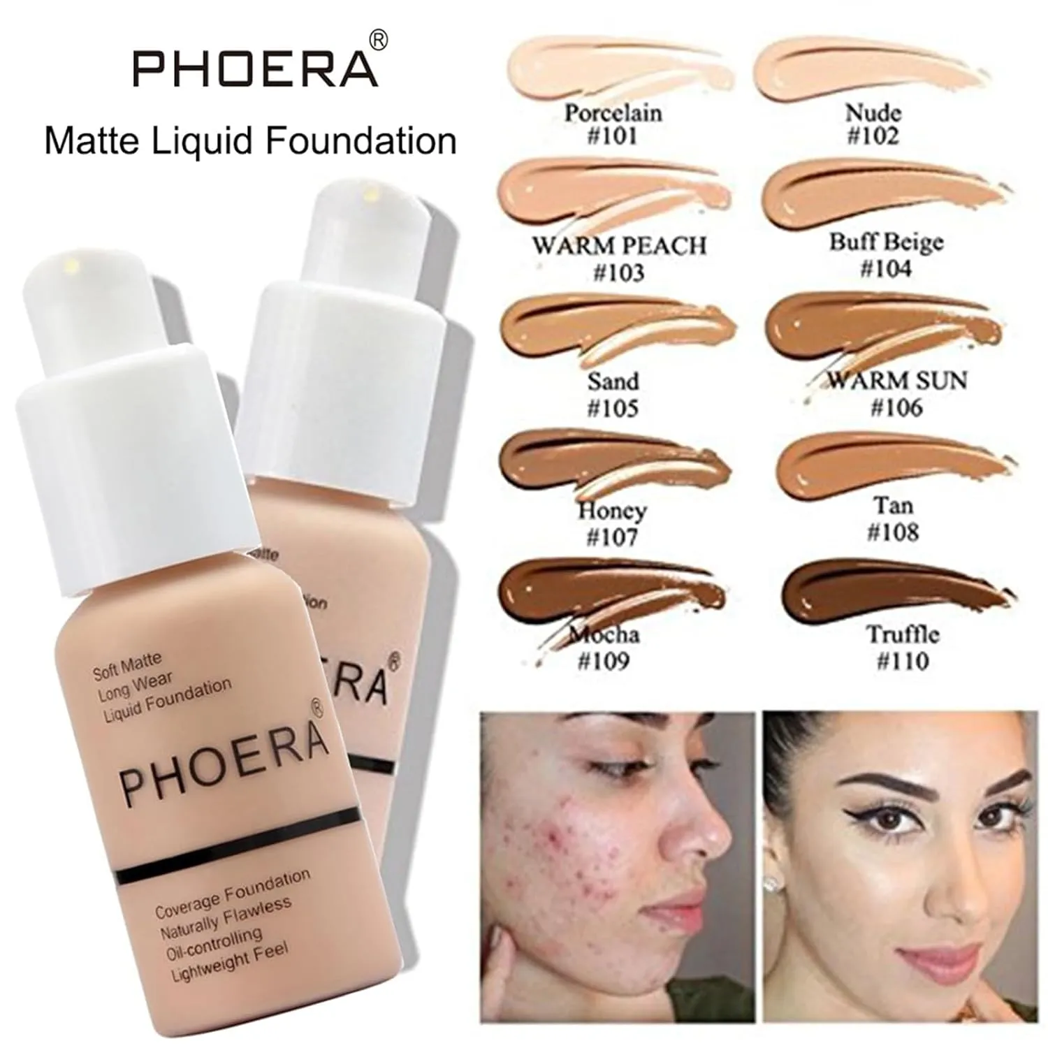 PHOERA Foundation Full Coverage,PHOERA CC  Cream,2024 New PHOERA Foundation Makeup for Mature Skin, Wrinkles Matte Natural Finish,Primer (108 180CC N05/ Tan  Tan Tan)