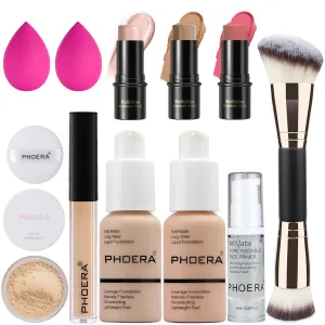 PHOERA Foundation,3 PCS Contour Stick Makeup Kit, Shades with Highlighter Stick, Blush Stick and Bronzer Contour Stick for Sculpt the Cheeks (102 103  Fair-Light Contour/Nude   Warm peach #03,#09,#12)