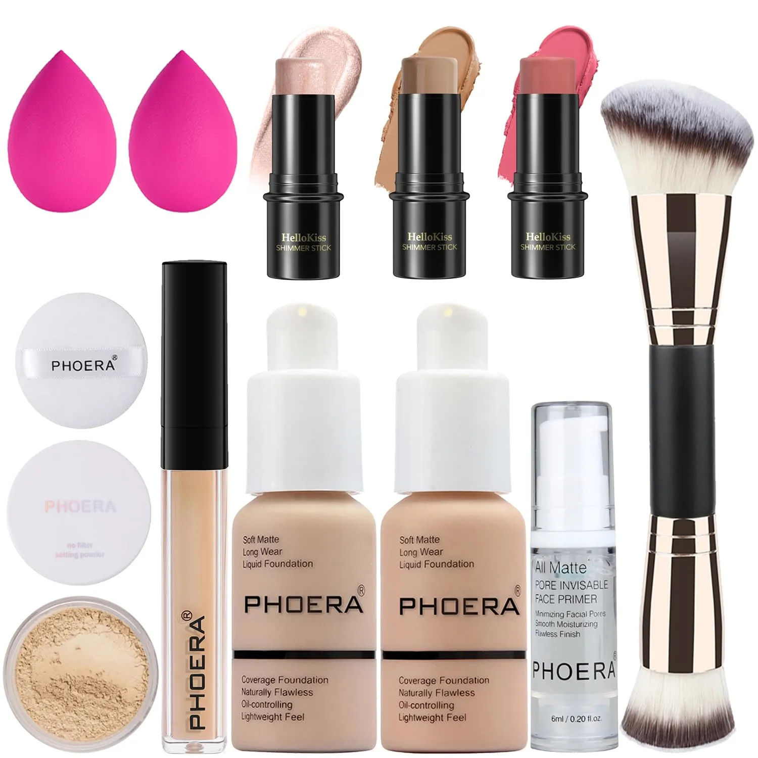 PHOERA Foundation,3 PCS Contour Stick Makeup Kit, Shades with Highlighter Stick, Blush Stick and Bronzer Contour Stick for Sculpt the Cheeks (102 103  Fair-Light Contour/Nude   Warm peach #03,#09,#12)