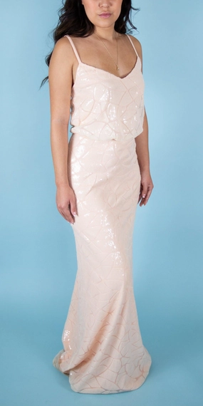 Pink Blouson Sequin Mesh Gown