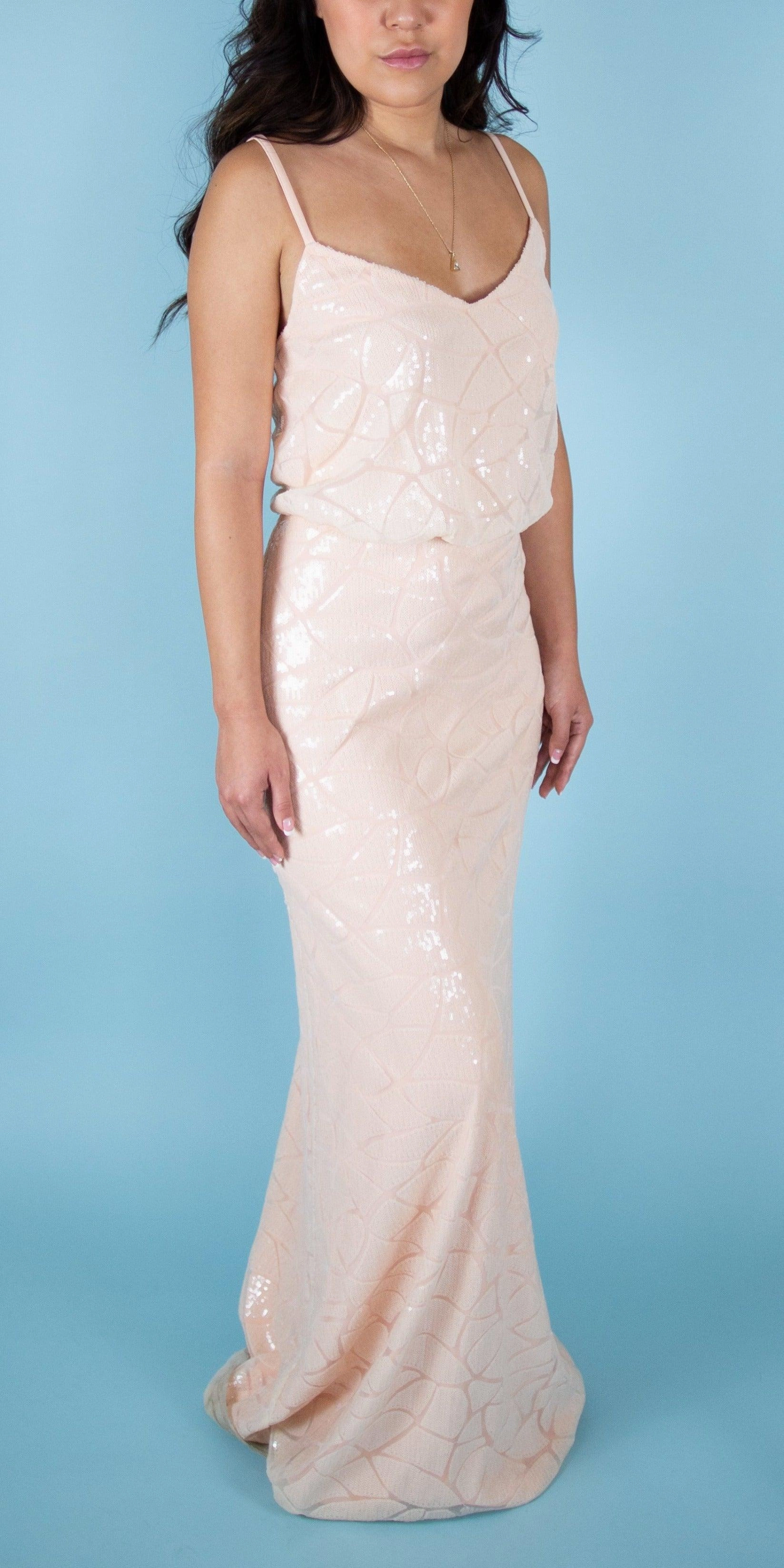 Pink Blouson Sequin Mesh Gown