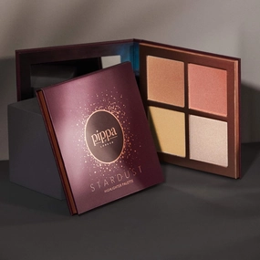 Pippa of London Stardust Highlighter Palette 382 Make Up for Cheeks and Face with 4 Luxury Highlighters in a Rose Copper Case with Mirror