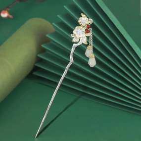Plum Blossom with Jade S925 Silver Hanfu hairpin Chinese ancient hairpin headwear classical hair pin Han element (Plum blossom)